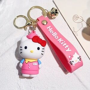 Hello Kitty Pink and Red Bag Charm keychain with school uniform & hat new